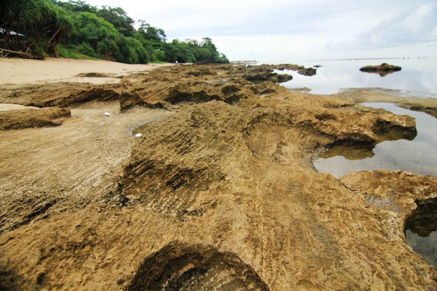 Bentuk dan tekstur karang di Pantai Santolo yang sangat bersahabat bagi pengunjung