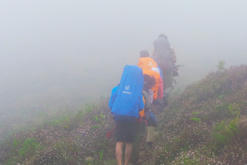 Para pendaki terlihat menapaki langkah untuk menuju puncak Gunung Prau