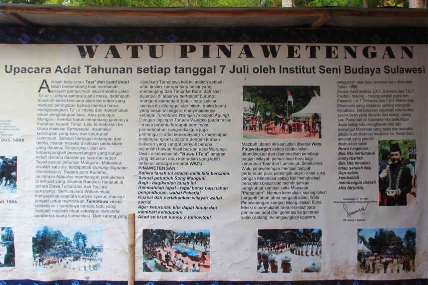 Mading yang menjelaskan sekelumit sejarah Watu Pinawetengan