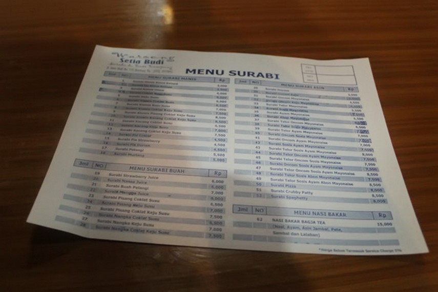 Aneka menu Surabi yang bisa Anda pilih di Warung Setia Budi Bandung