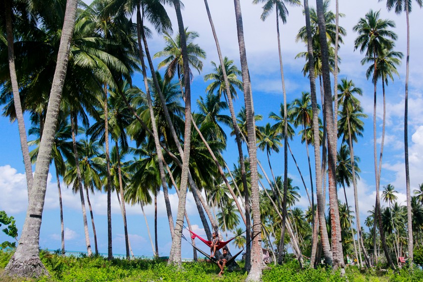 Menikmati semilir angin pantai sambil ber-hammocking ria di jajaran pohon kelapa