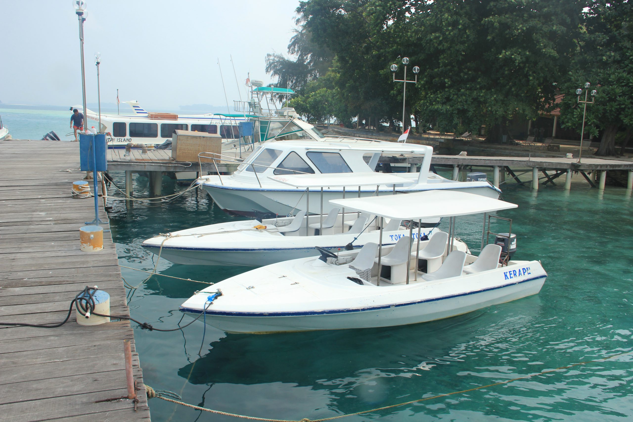 Perahu-perahu yang disediakan sebagai transportasi menuju Pulau Putri