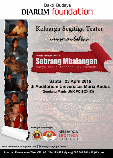 Keluarga Segitiga Teater (Keset) Kudus, Pentaskan Naskah Berbahasa Jawa “Sebrang Mbalangan”